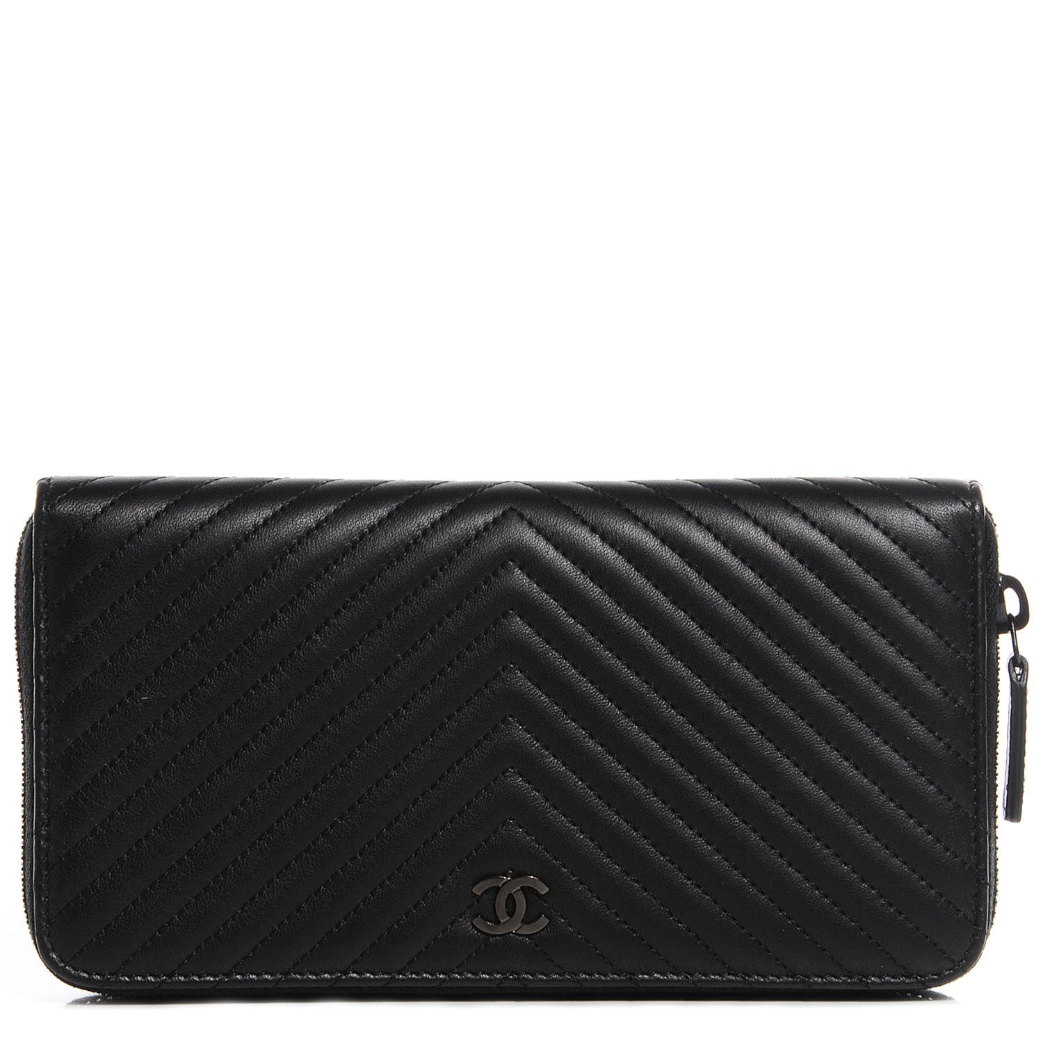 Chanel Lambskin Chevron Zip Wallet Black 1 of 9