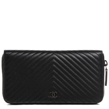 Chanel Lambskin Chevron Zip Wallet Black 1 of 9