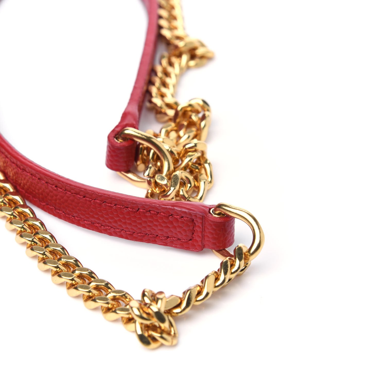 Grain De Poudre Matelasse Chevron Monogram Envelope Chain Wallet Red