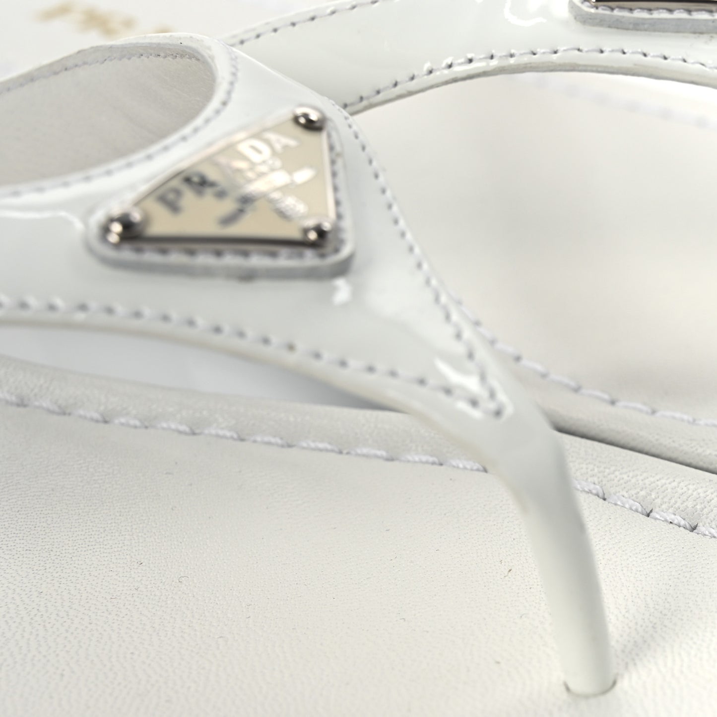 Patent Calfskin Logo Thong Sandals 40 White
