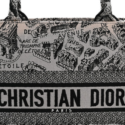 Christian Dior Canvas Embroidered Medium Plan De Paris Book Tote Grey Black 8 of 13