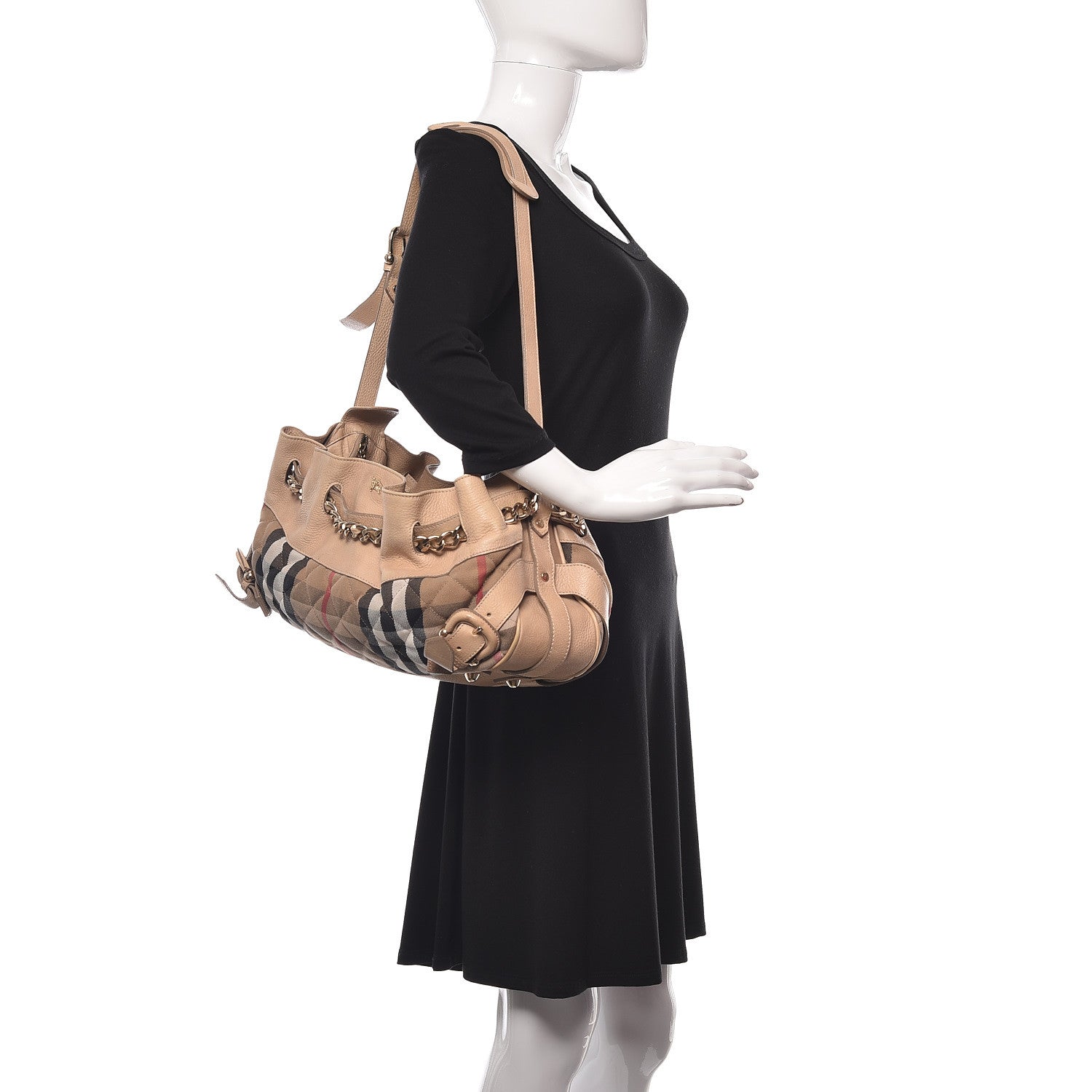 Burberry Calfskin Quilted House Check Shoulder Bag Beige 2 of 15