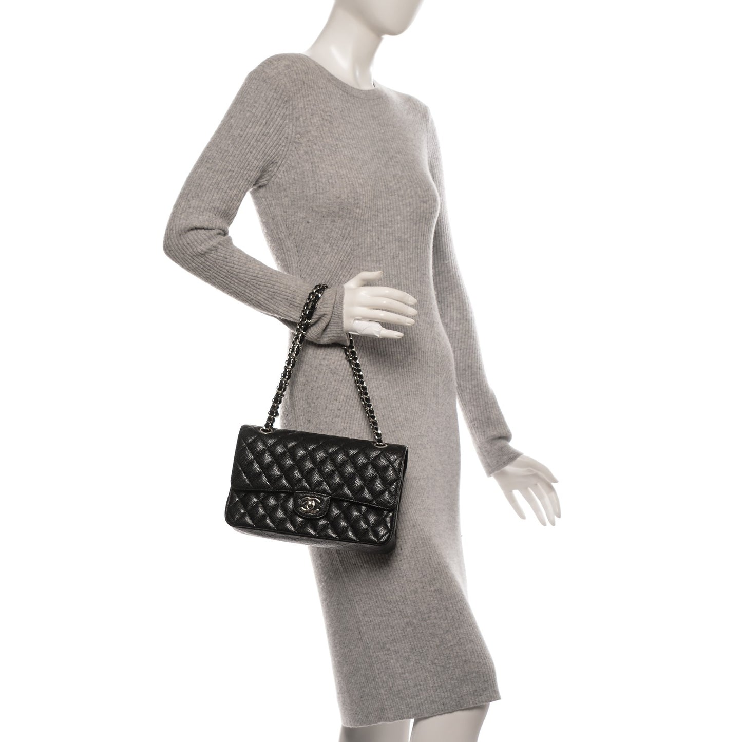 Caviar Quilted Medium Double Flap Black