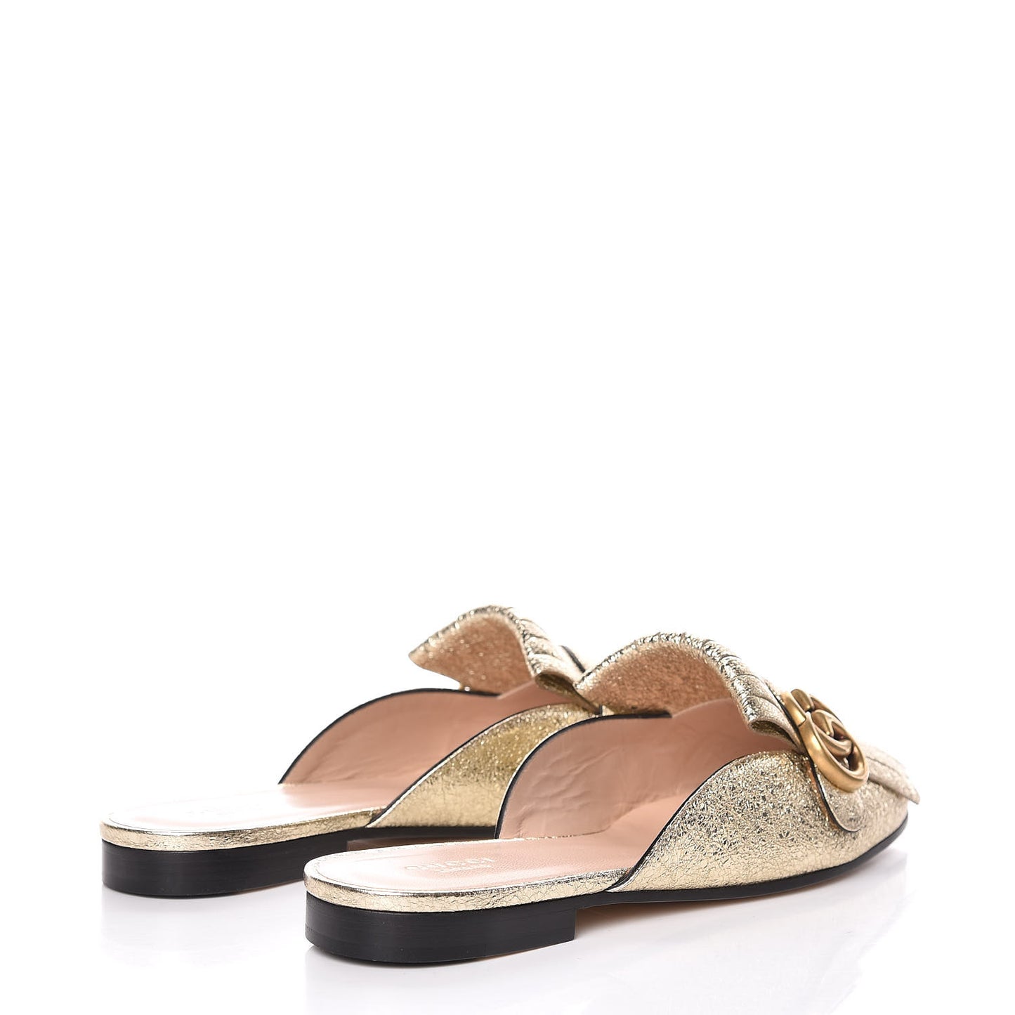 Galassia Womens GG Marmont Fringe Slippers 38.5 Platino