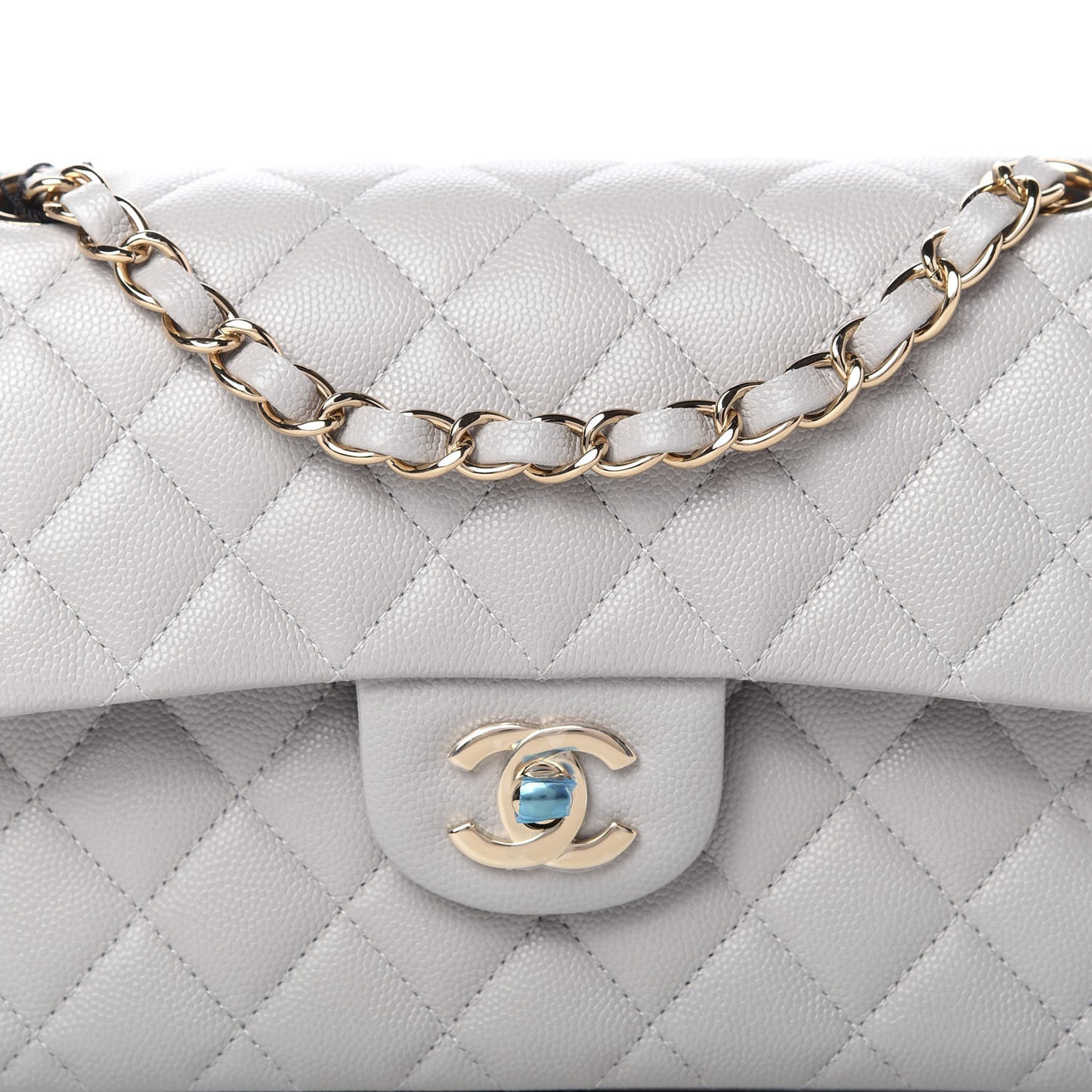Caviar Quilted Small Double Flap Grey