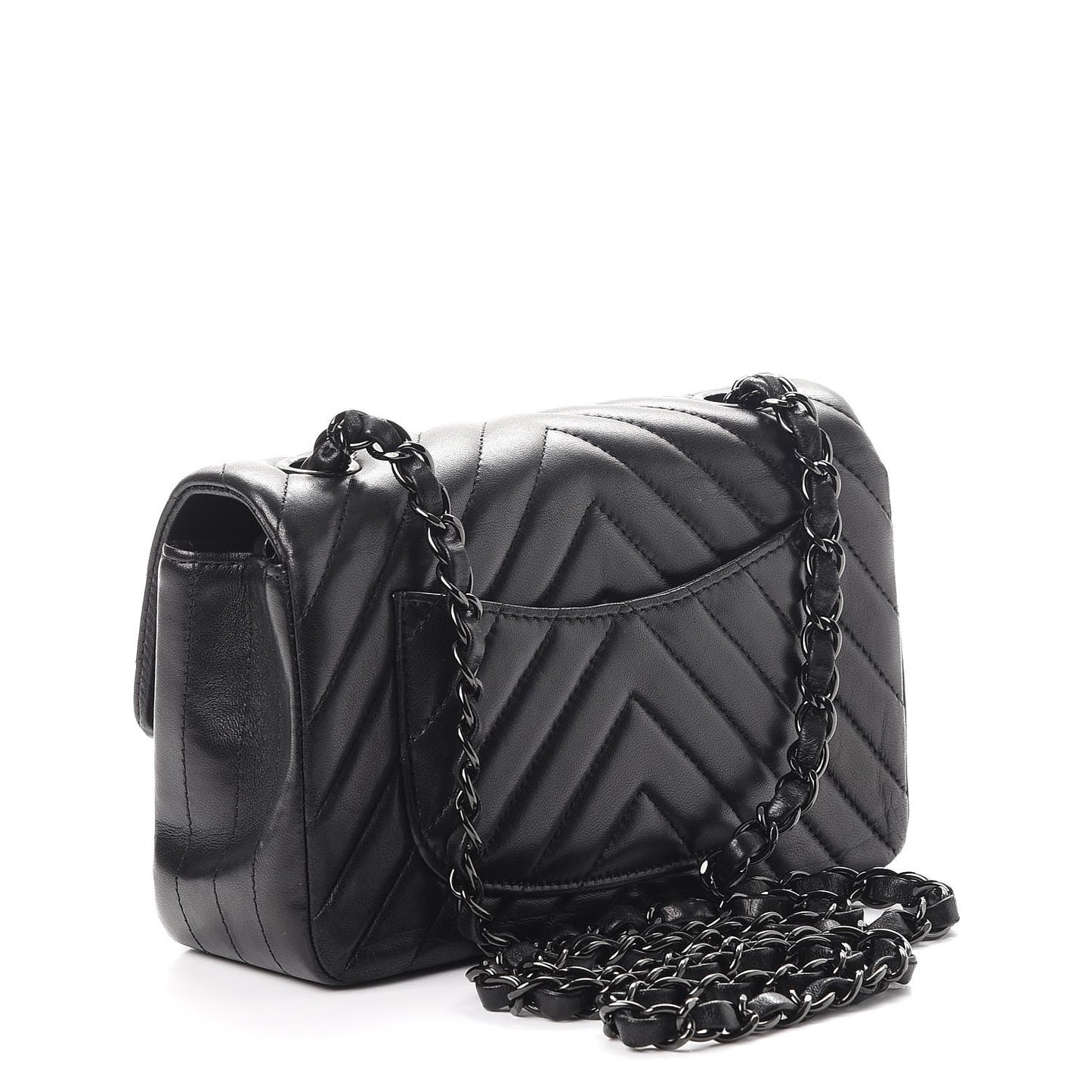 Lambskin Chevron Quilted Mini Rectangular Flap So Black