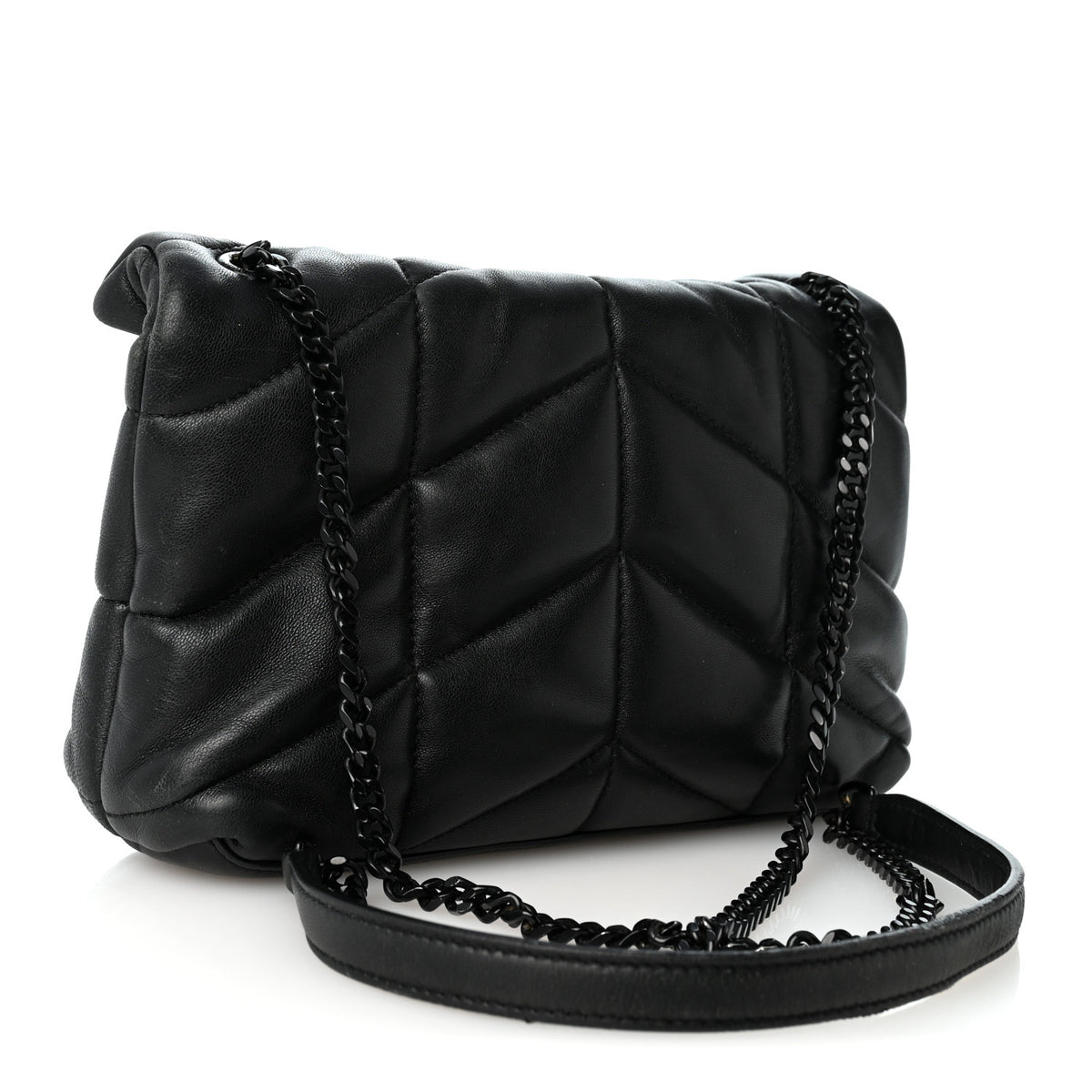 Saint Laurent Lambskin Quilted Toy Loulou Puffer Monogram Monochrome Chain Satchel Black 3 of 10