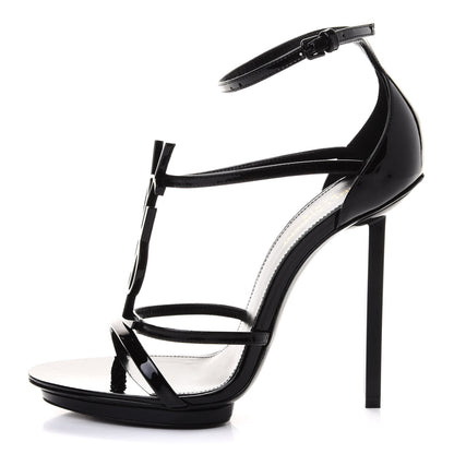 Saint Laurent Patent Cassandra 110 Ankle Strap Sandals 38.5 Black 1 of 8
