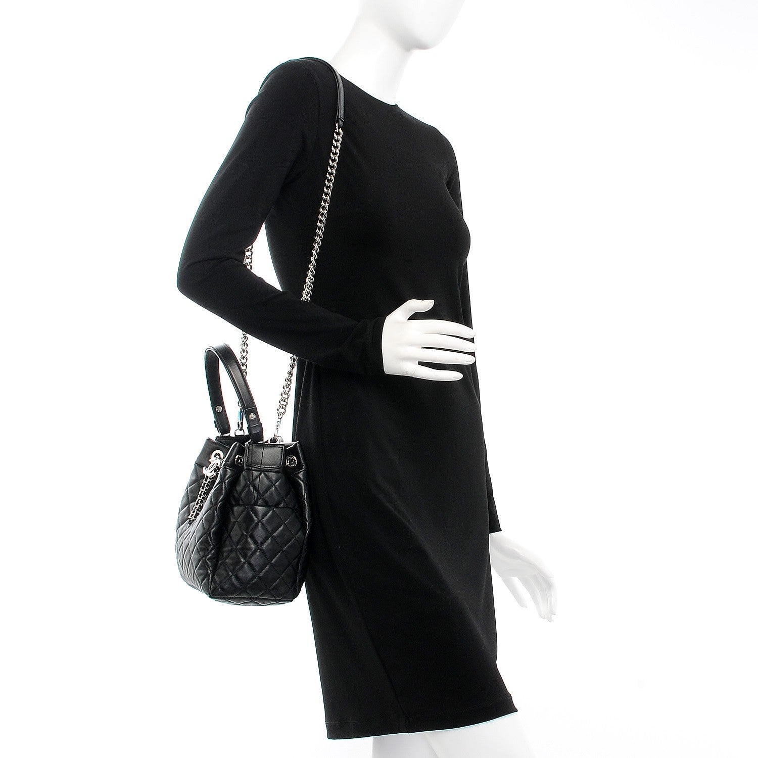 Chanel Lambskin Quilted Small Chain Bucket Bag Black 2 of 9