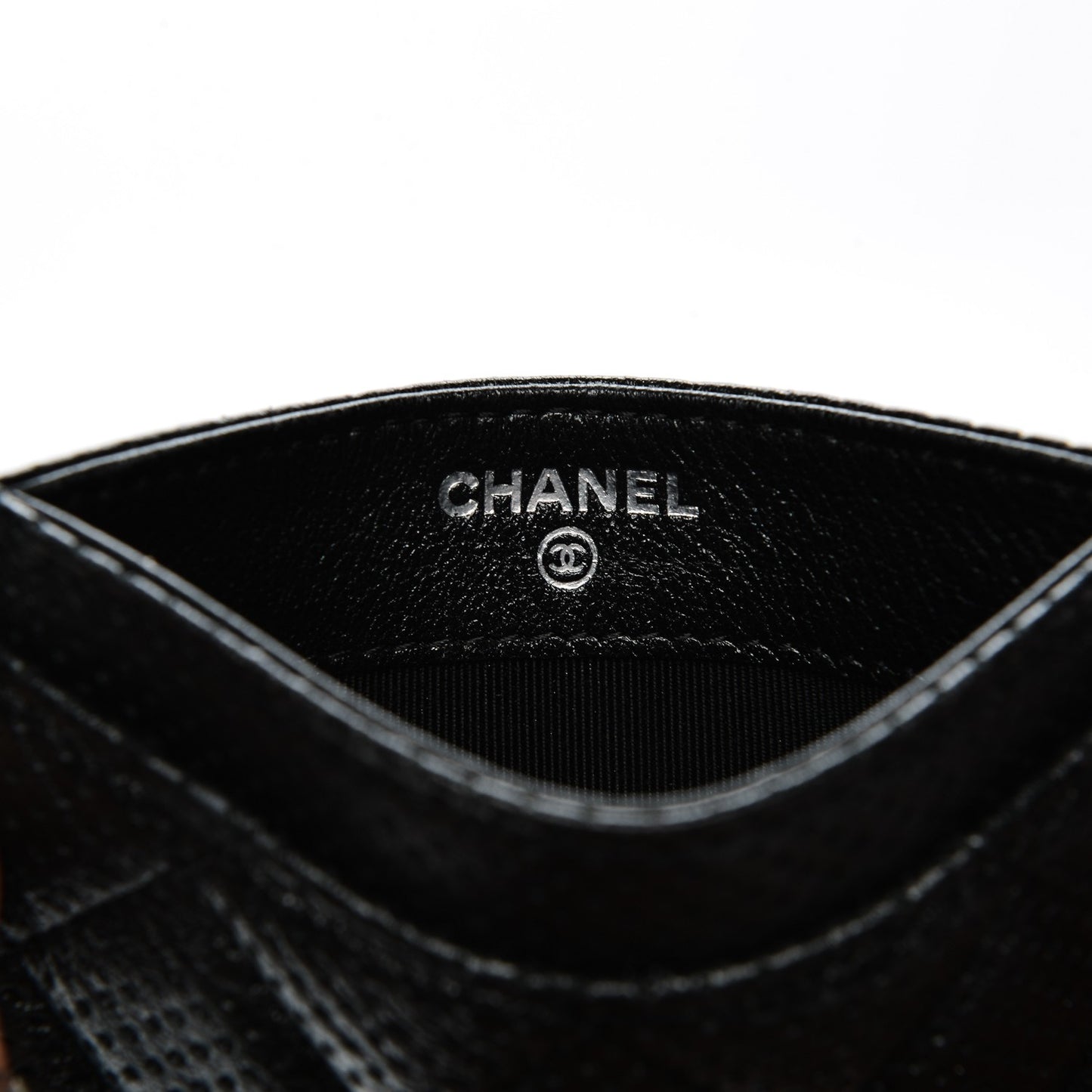 Perforated Lambskin Quilted Card Holder Black