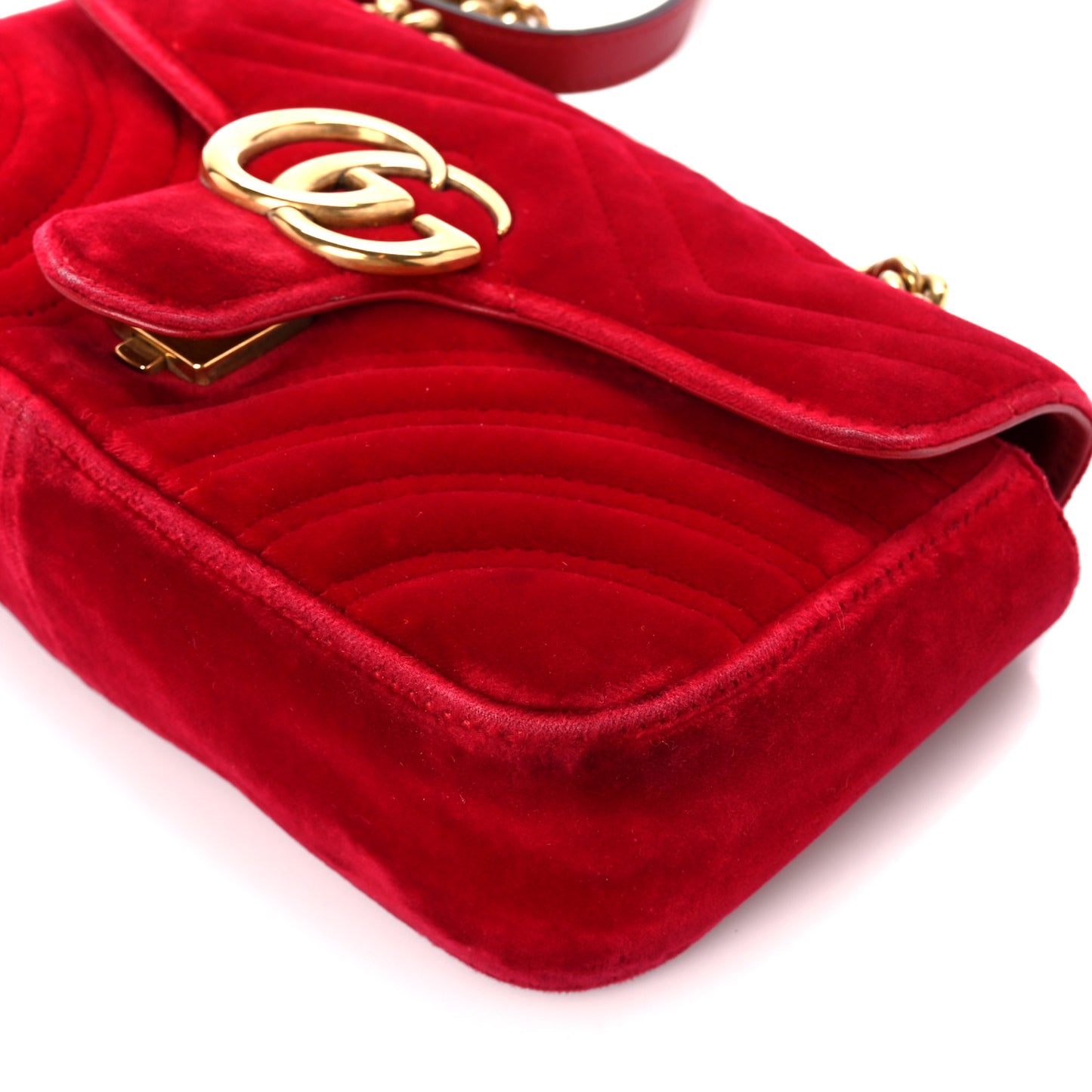 Velvet Matelasse Mini GG Marmont Shoulder Bag Hibiscus Red