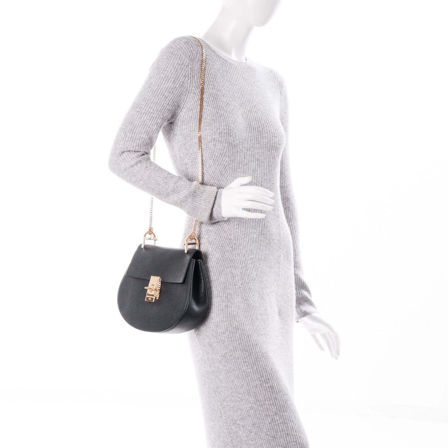 Grained Lambskin Drew Shoulder Bag Black