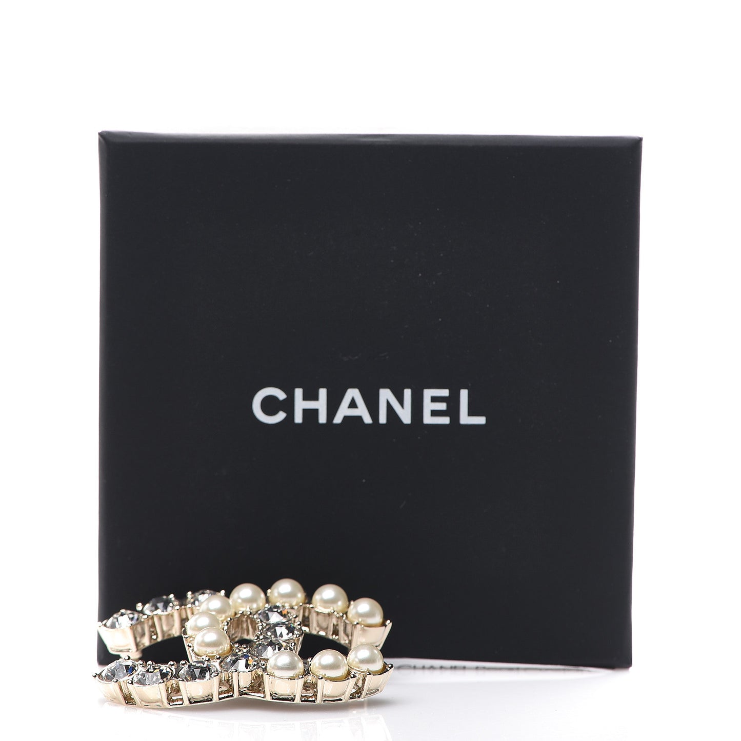 Crystal Pearl CC Dazzling Domino Brooch Gold