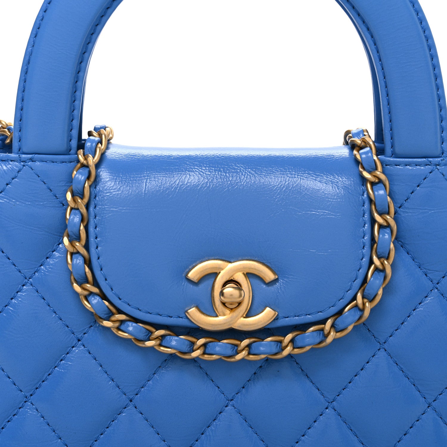 Chanel Shiny Aged Calfskin Quilted Nano Kelly Shopper Blue 8 of 10