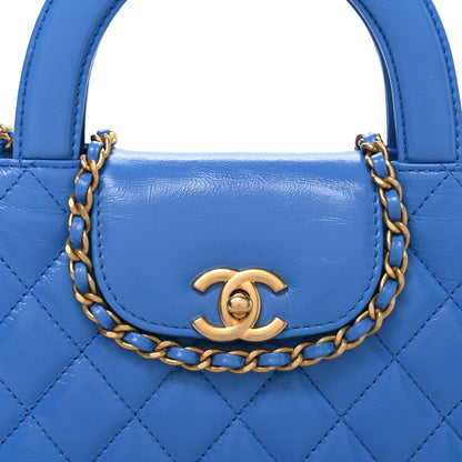 Chanel Shiny Aged Calfskin Quilted Nano Kelly Shopper Blue 8 of 10