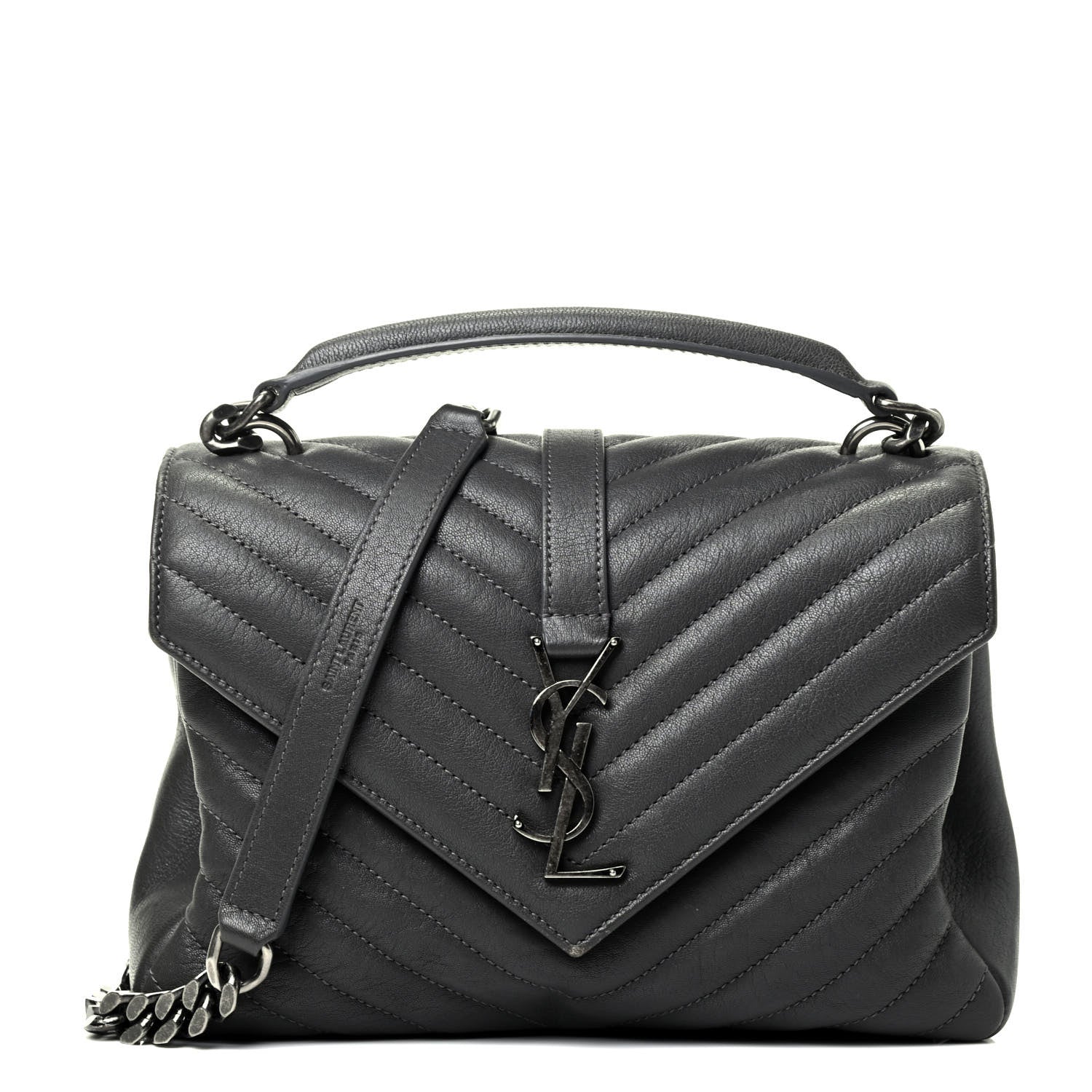 Saint Laurent Sheepskin Matelasse Chevron Monogram Medium College Bag Storm 1 of 5