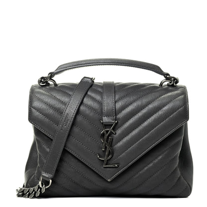 Saint Laurent Sheepskin Matelasse Chevron Monogram Medium College Bag Storm 1 of 5