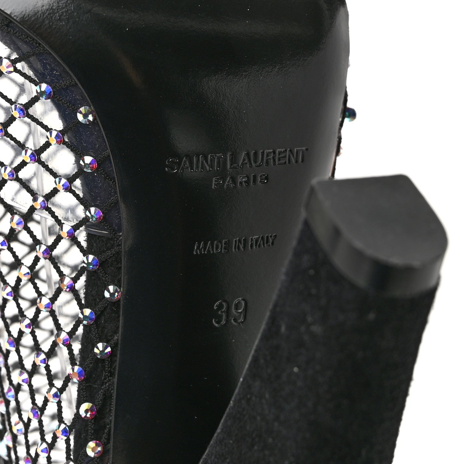 Saint Laurent Mesh Crystal 68 Knee High Boots 39 Black 7 of 8