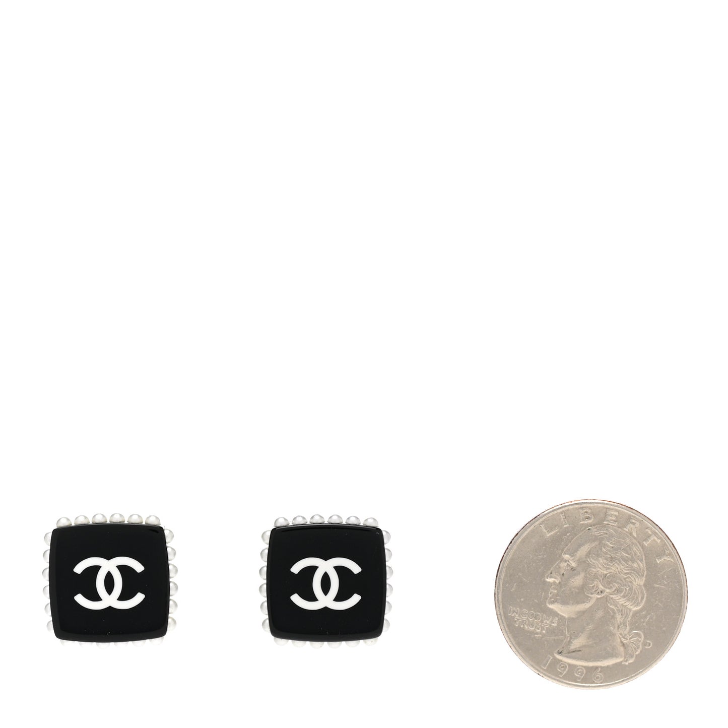 Resin Pearl Square CC Earrings Black
