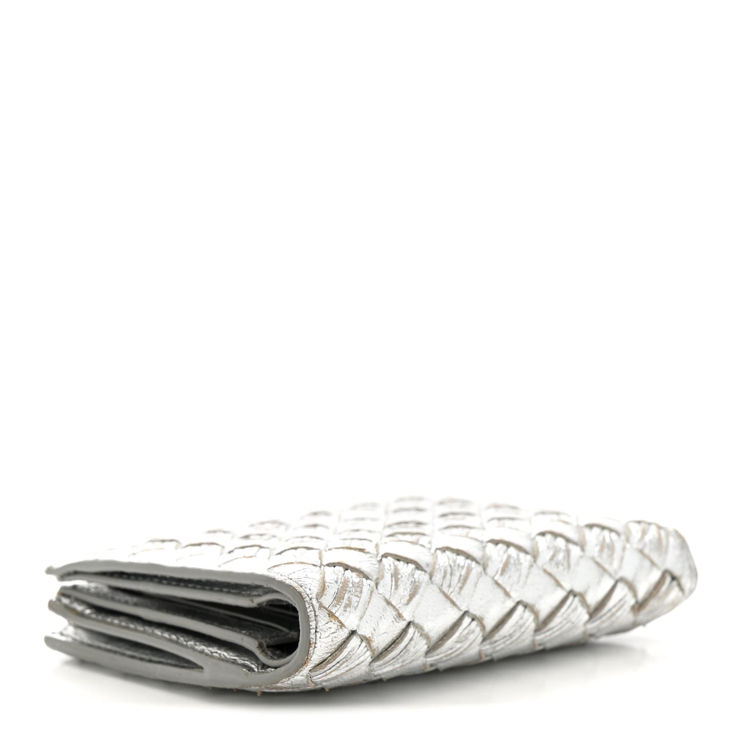 Metallic Nappa Intrecciato Small Bi-Fold Zip Wallet Silver