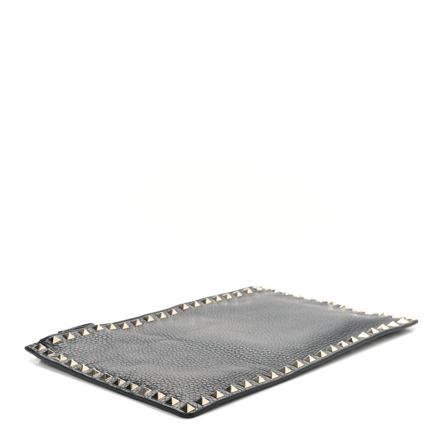 Pebbled Calfskin Large Rockstud Zip Pouch Black