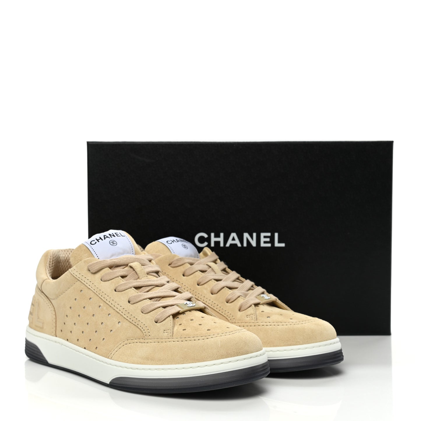 Suede Calfskin Logo Sneakers 41 Beige