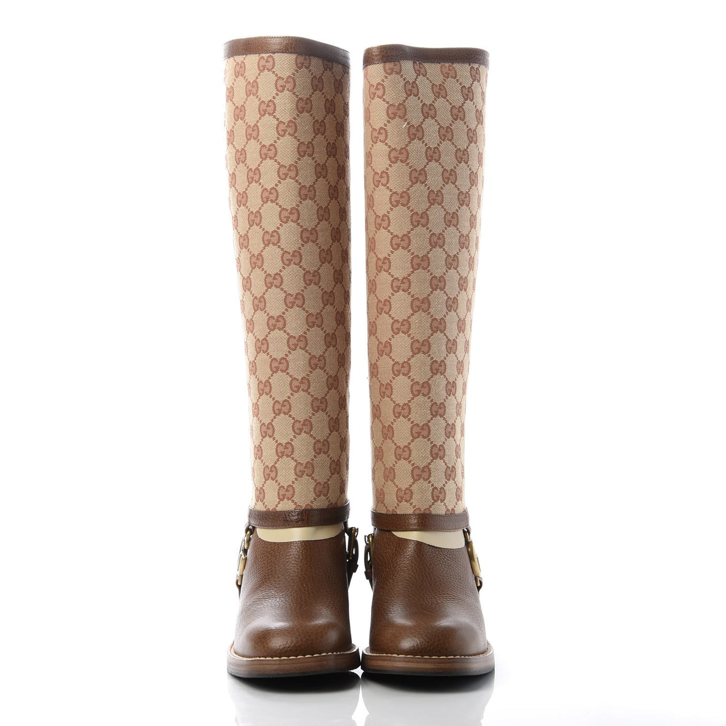 GG Monogram Calfskin Lola Tall Boots 39 Beige Ruggine Cuir