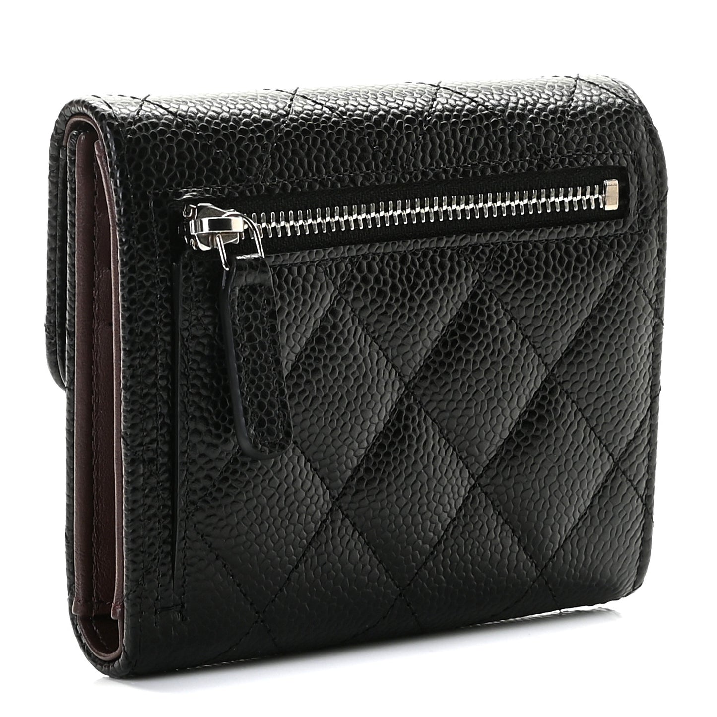 Caviar Quilted Compact Flap Wallet Black