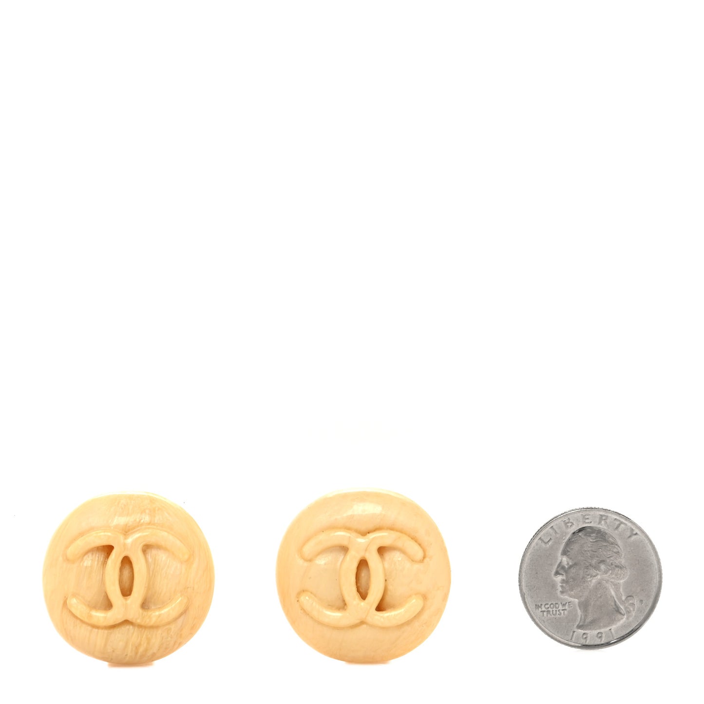 Resin CC Clip On Earrings Beige