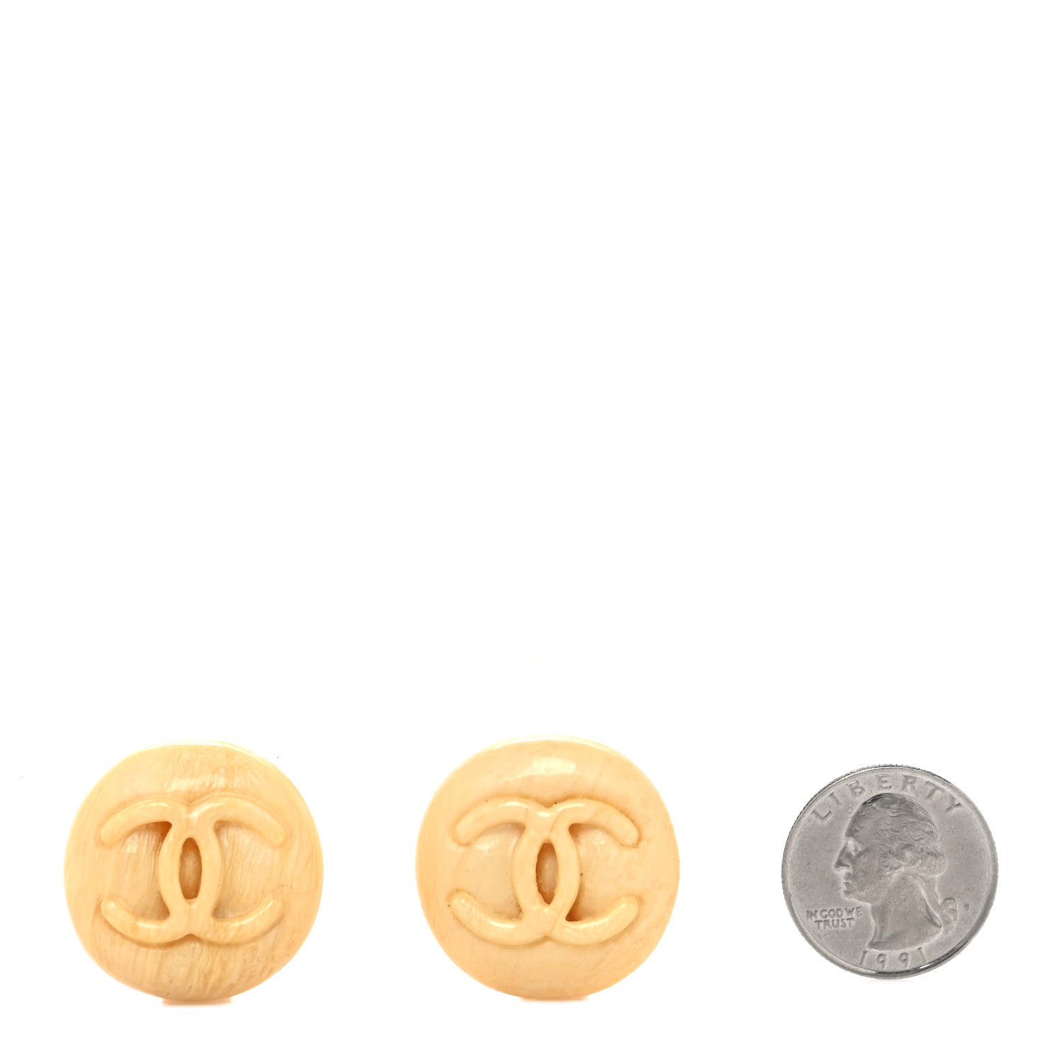 Chanel Resin CC Clip On Earrings Beige 2 of 5