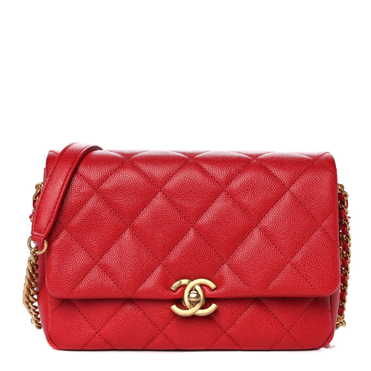 Chanel Shiny Caviar Quilted Small Chain Melody Flap Red 1 of 13