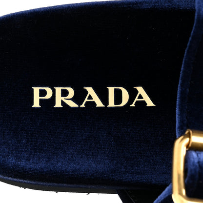 Prada Velvet Metal Triangle Logo Womens Double Buckle 20mm Slide Sandals 39 Bleu 8 of 10