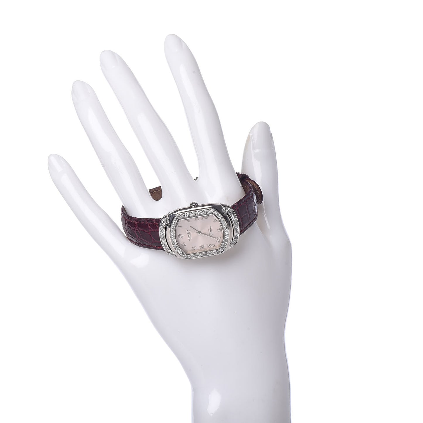 18K White Gold Alligator Diamond 25mm Cellini Cellissima Quartz Watch Pink 6693