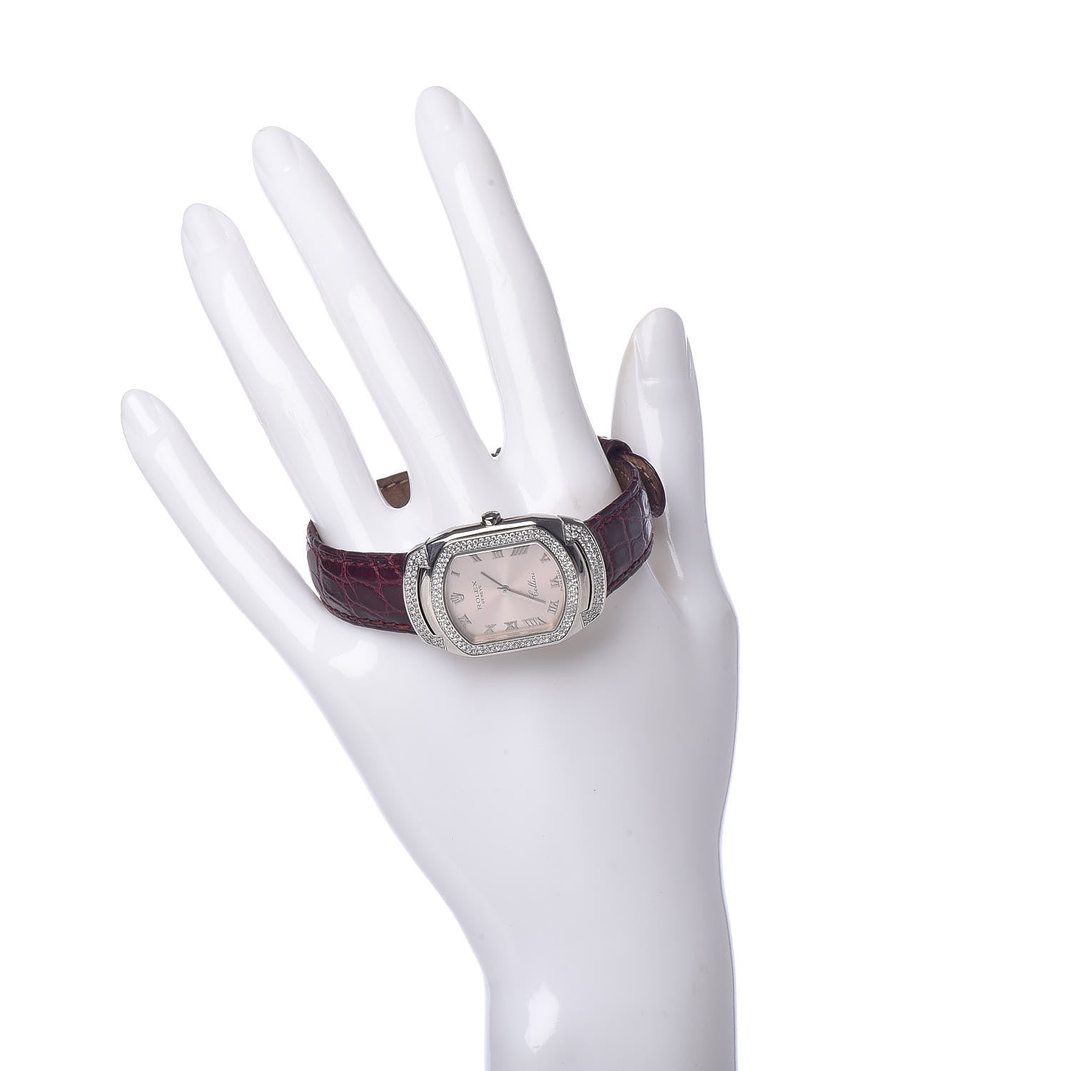 Rolex 18K White Gold Alligator Diamond 25mm Cellini Cellissima Quartz Watch Pink 6693 2 of 9