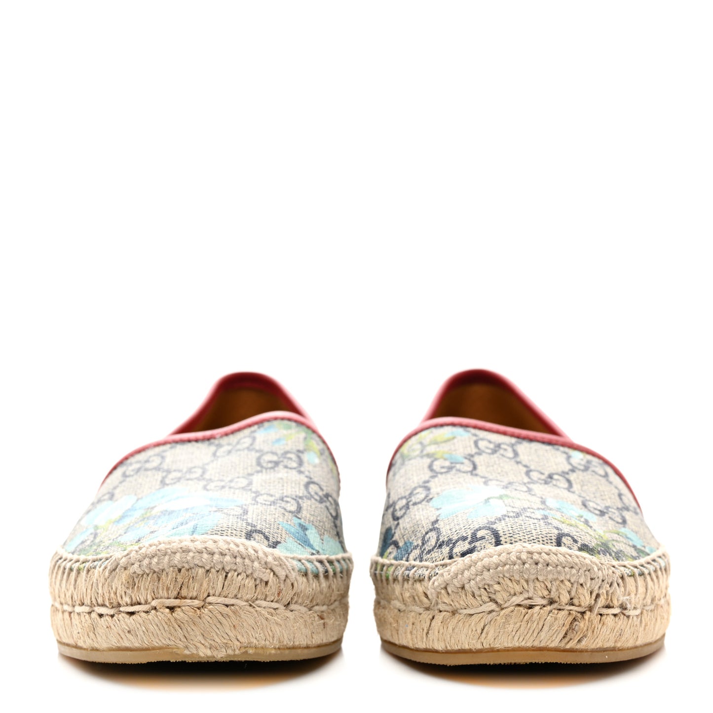 GG Supreme Monogram Blooms Espadrilles 36 Beige Blue Navy Hibiscus Red