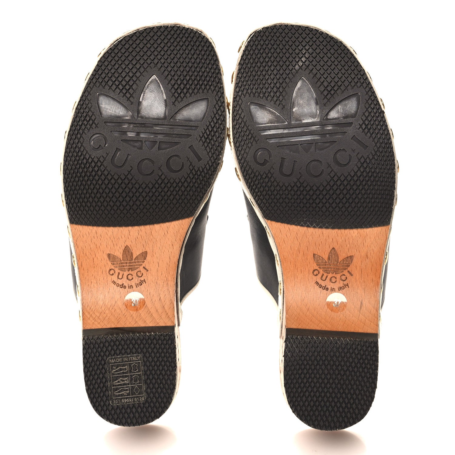 Gucci X ADIDAS Quebec Calfskin Quentin Goatskin Horsebit Trefoil Clog Mules 37 Black Off White 6 of 9