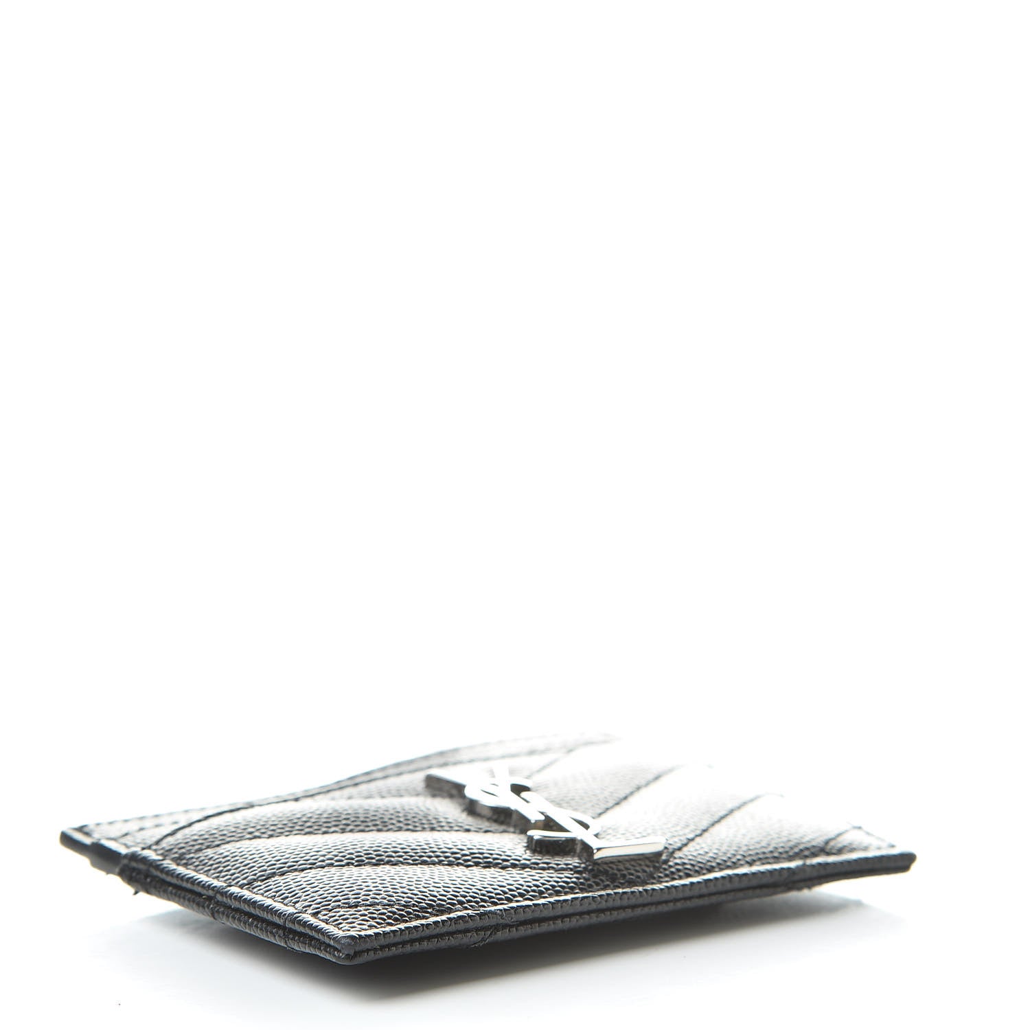 Saint Laurent Grain De Poudre Matelasse Chevron Monogram Credit Card Case Black 4 of 12