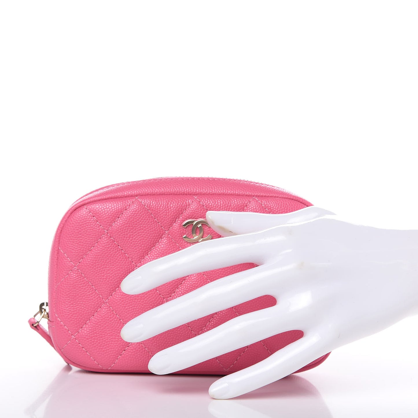 Caviar Quilted Small Curvy Pouch Cosmetic Case Pink