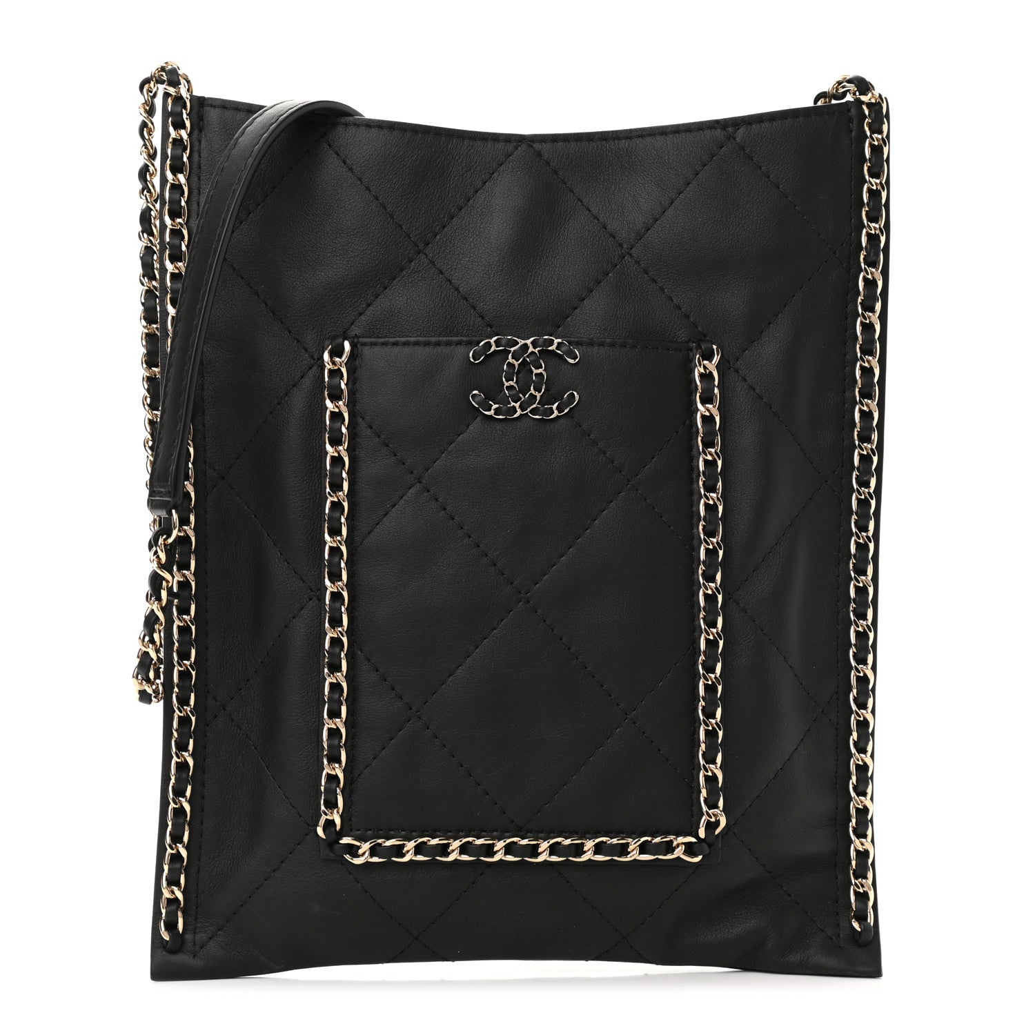 Chanel Calfskin Quilted Small Chain Flat Tote Black 1 of 13
