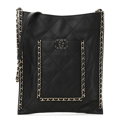 Chanel Calfskin Quilted Small Chain Flat Tote Black 1 of 13
