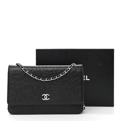 Chanel Lambskin Camellia Embossed Wallet on Chain WOC Black 12 of 12