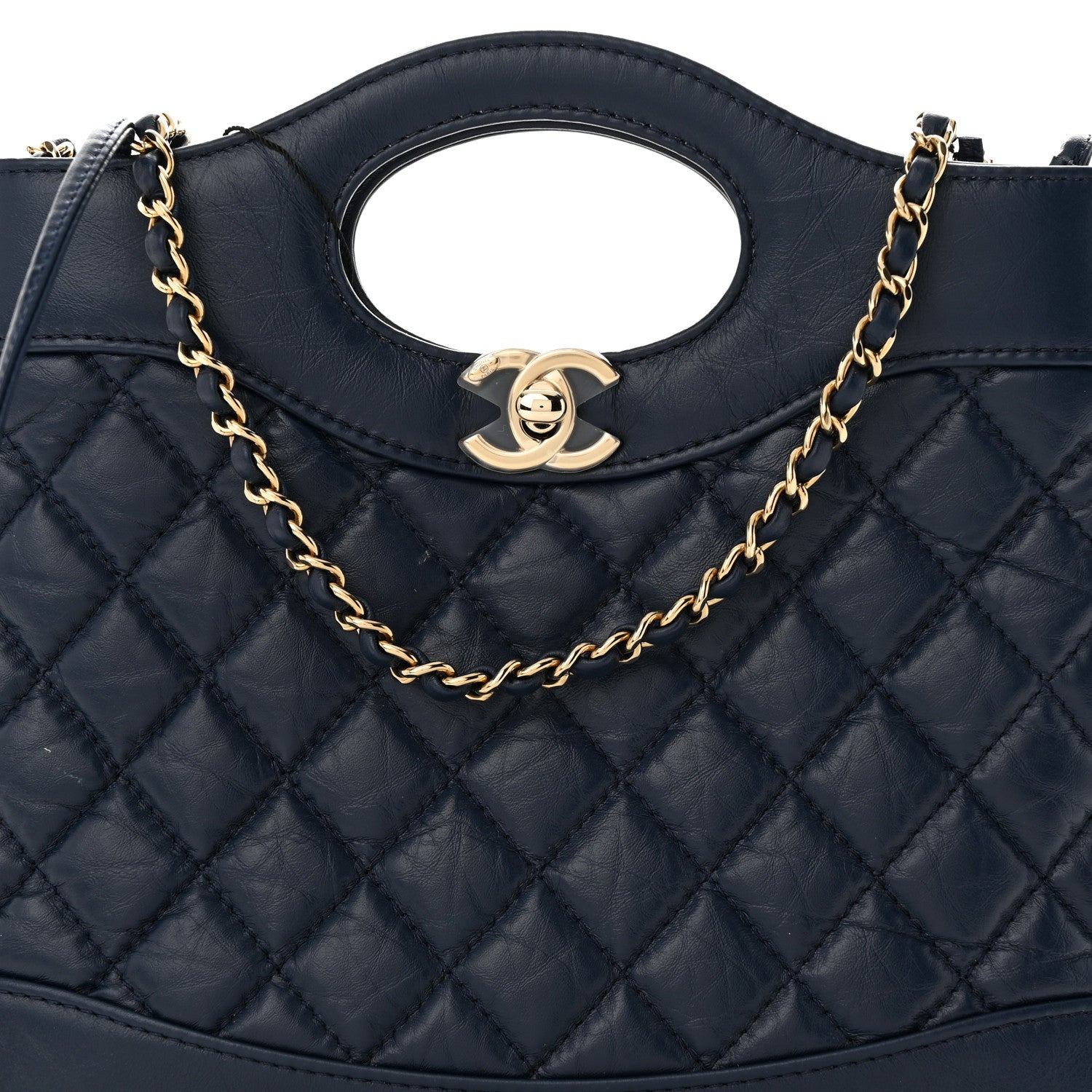 Chanel Shiny Crumpled Calfskin Quilted Mini 31 Shopping Bag Navy Blue 8 of 11