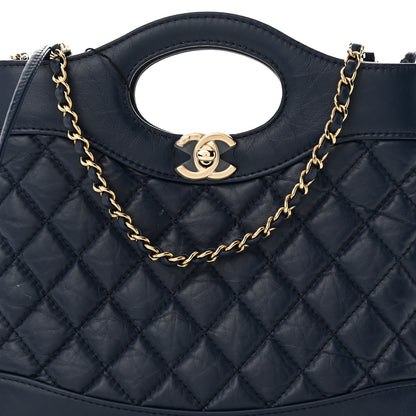 Chanel Shiny Crumpled Calfskin Quilted Mini 31 Shopping Bag Navy Blue 8 of 11