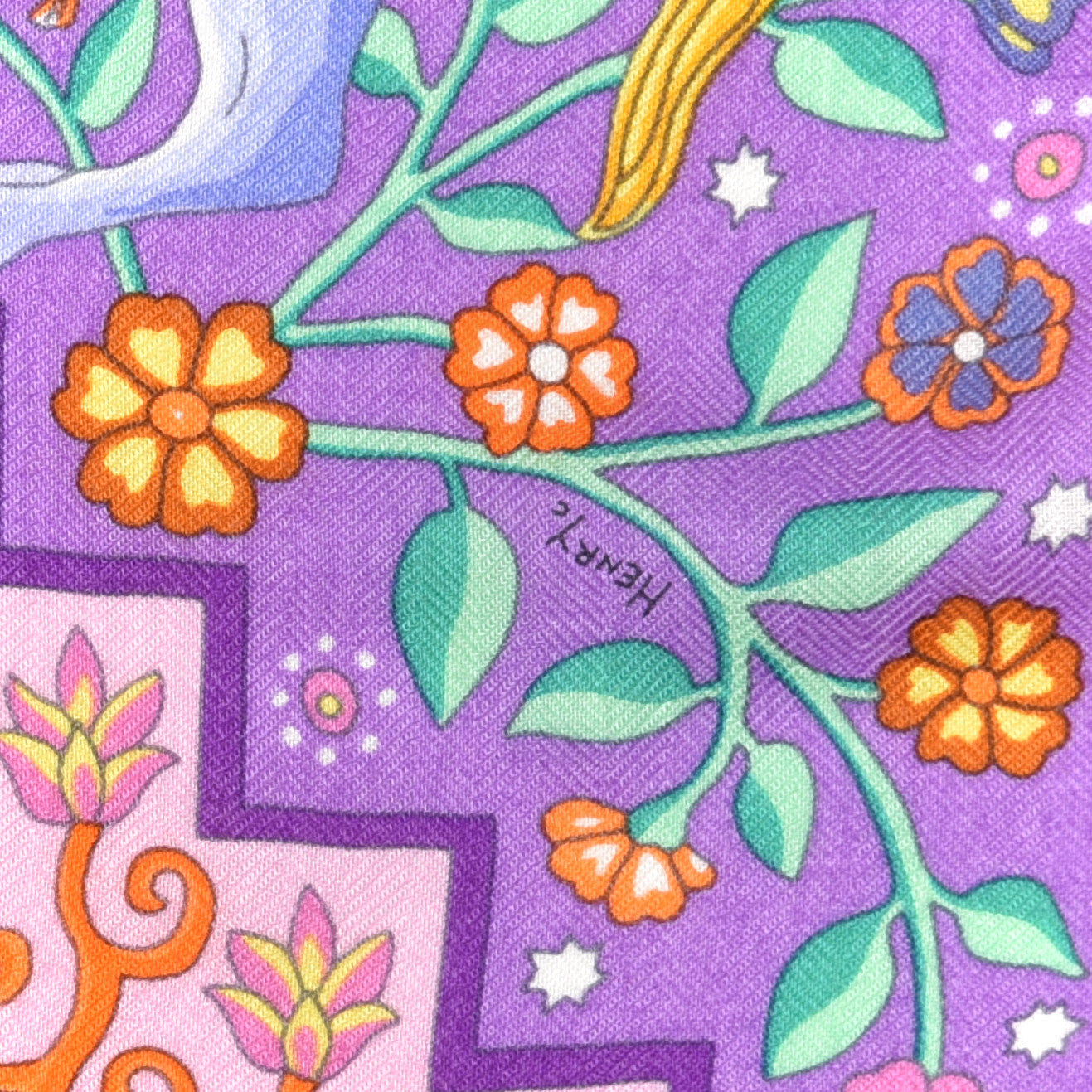 Hermes Cashmere Silk Aux Portes Du Palais Shawl 140 Violet Orange Vert 2 of 5
