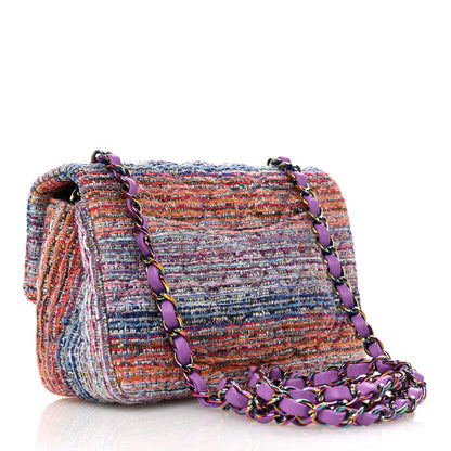 Chanel Tweed Quilted Mini Rectangular Flap Blue Pink Orange 3 of 10