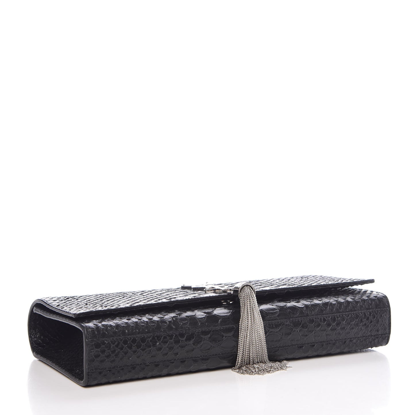 Python Calfskin Embossed Classic Monogram Tassel Clutch Black