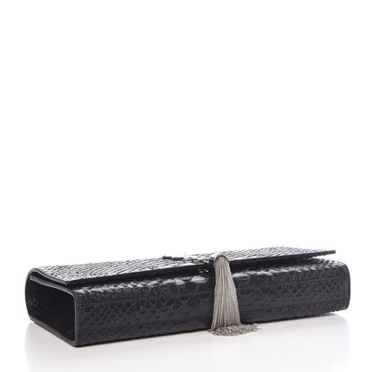 Saint Laurent Python Calfskin Embossed Classic Monogram Tassel Clutch Black 4 of 10