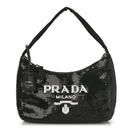 Prada Paillettes Sequin Mini Re-Edition 2000 Bag Black White 1 of 8