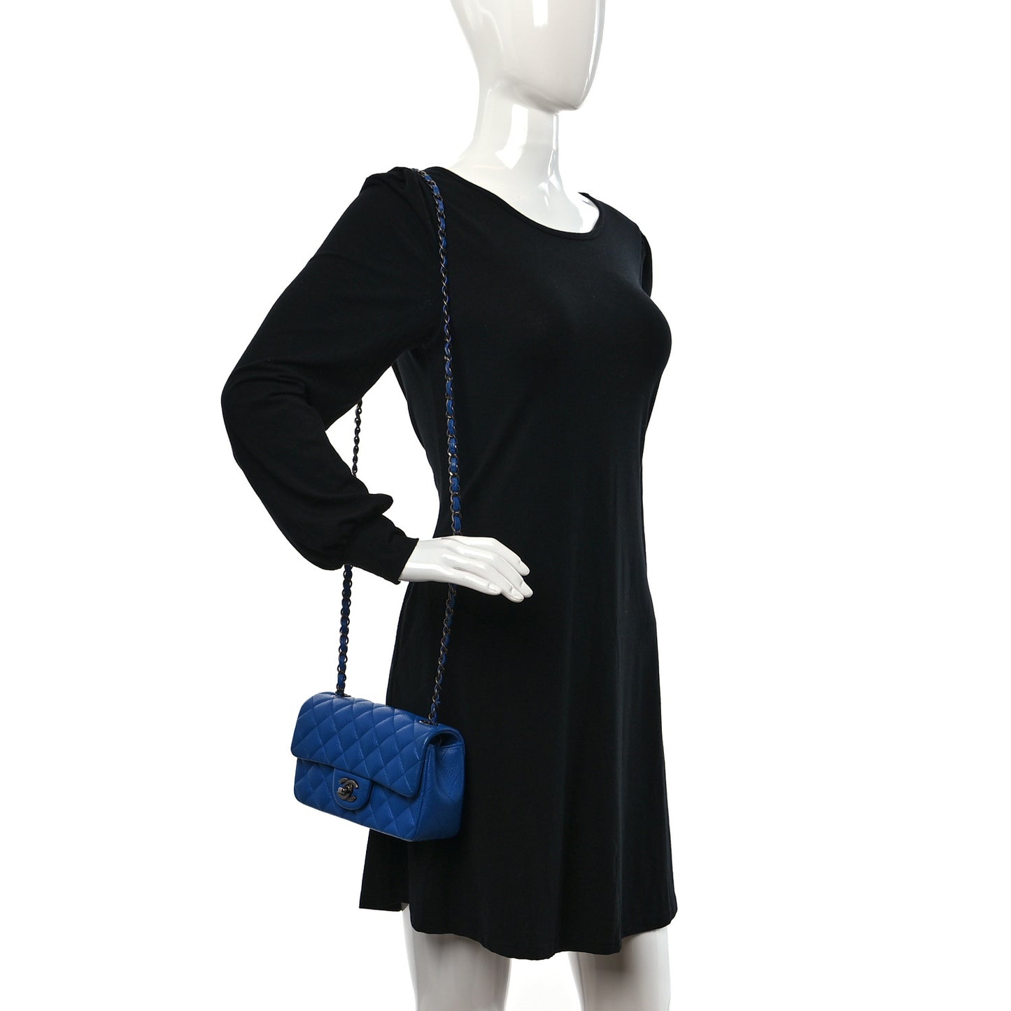 Caviar Quilted Mini Rectangular Flap Blue