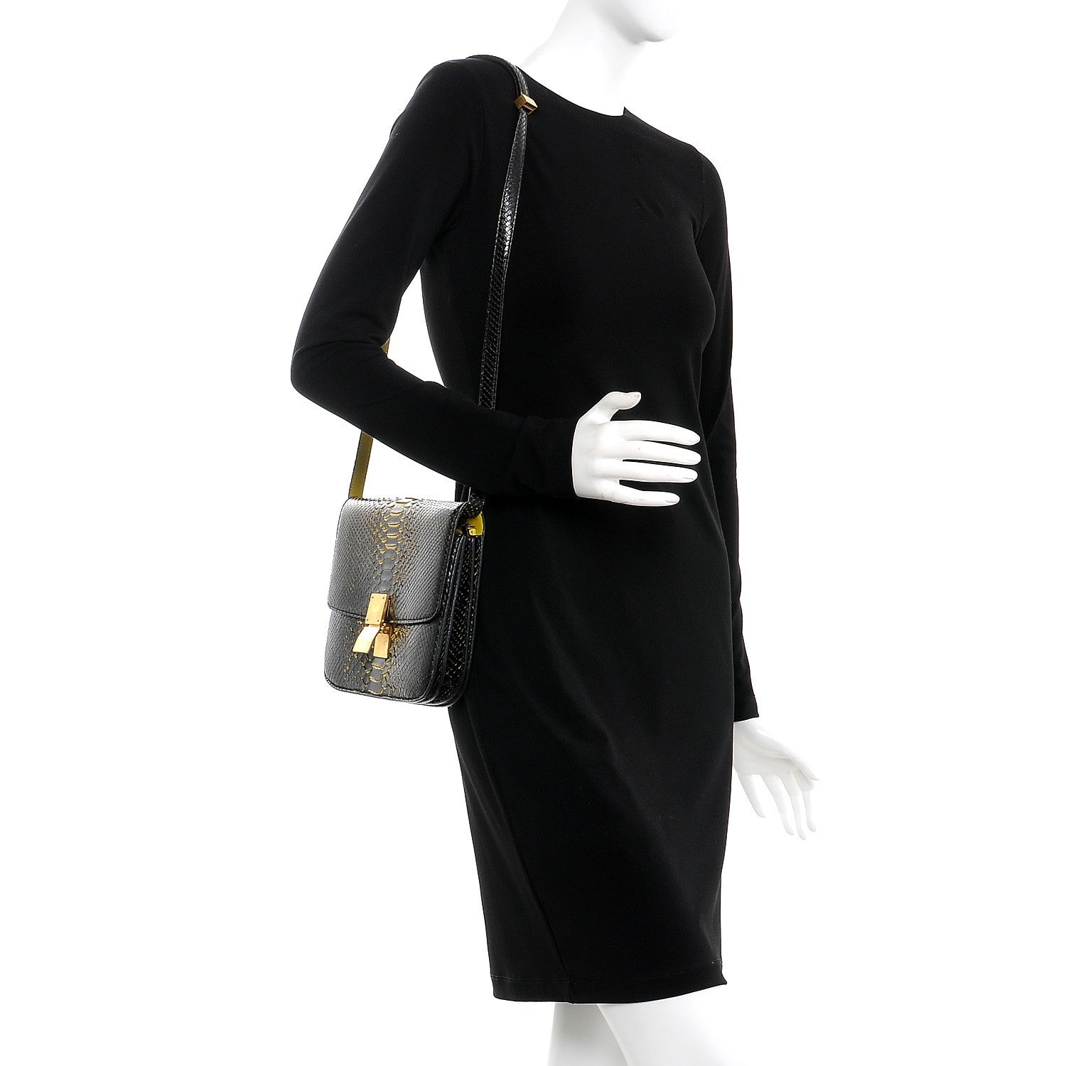 Celine Python Medium Classic Box Flap Bag Black 2 of 9